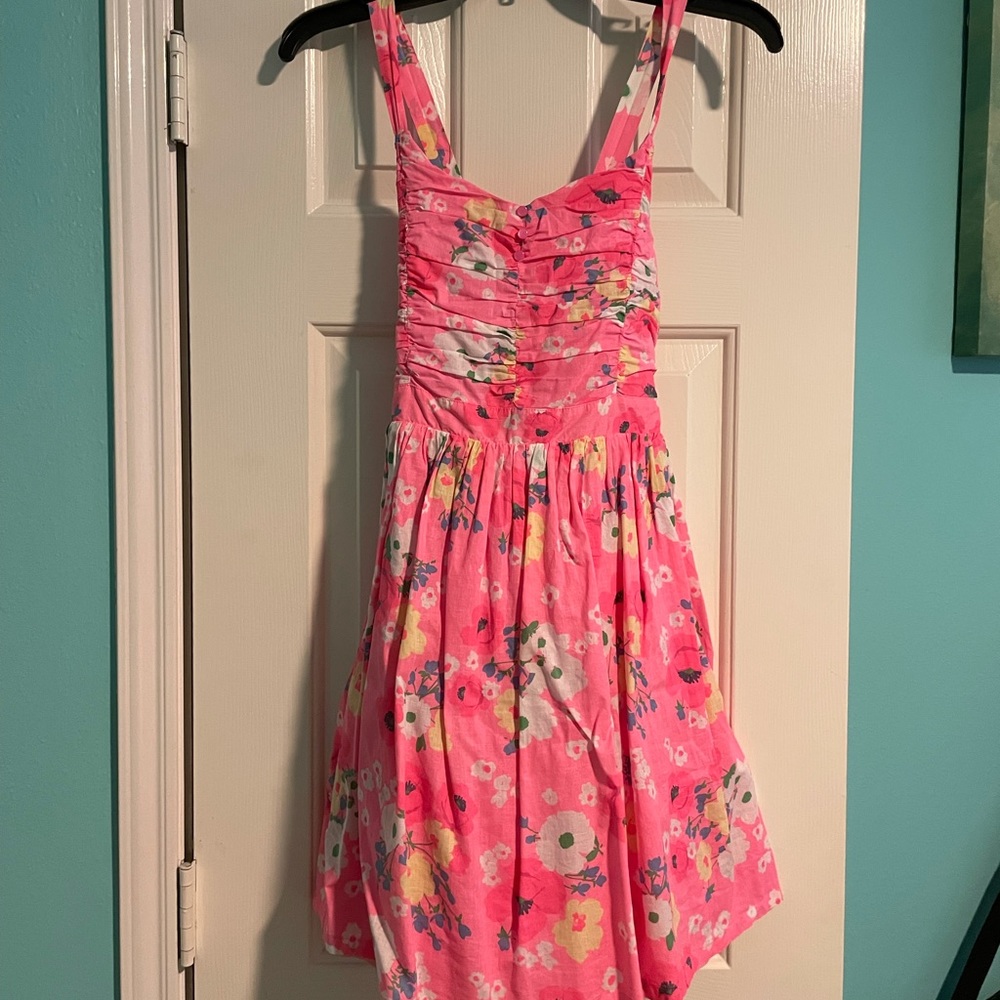 Tag says 14/16. Bright floral pink dress.